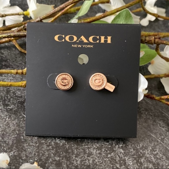 Coach Jewelry - COACH NWT Rose Gold Pave Pendant Stud Earrings